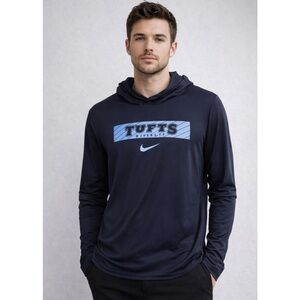Nike Tufts University Dri-Fit Hooded Long Sleeve Performance Shirt in Navy Blue